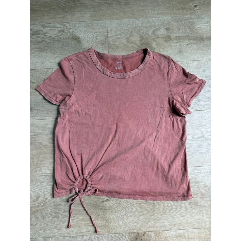 AERIE Cropped Keyhole Top short sleeve Burnt Orange/Rust distressed size M